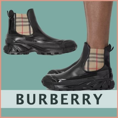 Giày Burberry Vintage Check Detail Coated Canvas Chelsea Boots Black 80217991 - Ảnh 2